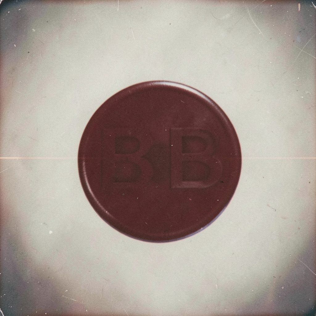 Analog film photo of a community badge in warm amber and cream tones, subtle film grain.